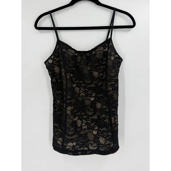 Express Camisole Women S Black Floral Lace Nude Lining Y2K Coquette Tank Top - Image 2