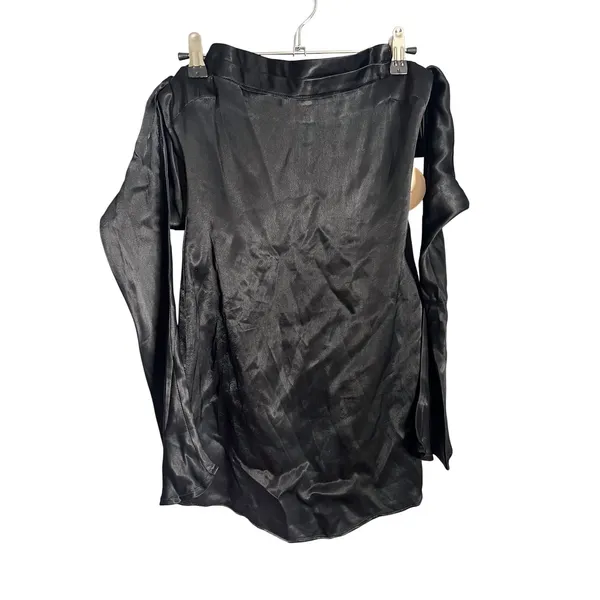 CAMILA COELHO Charlie Black Satin Off Shoulder Mini Dress Size XXS - Image 6