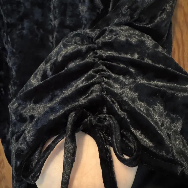 Vintage Y2K Black Velvet Mini Skirt Ruched Witch Whimsigoth Fairy Goth Rave‎ XL - Image 3