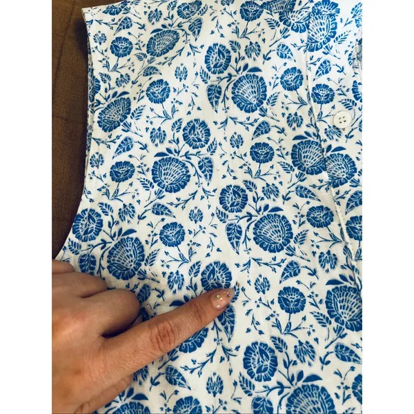 Kiel James Patrick Blue Floral Linen Blend Shirt Dress Nautical Cottage - Image 7