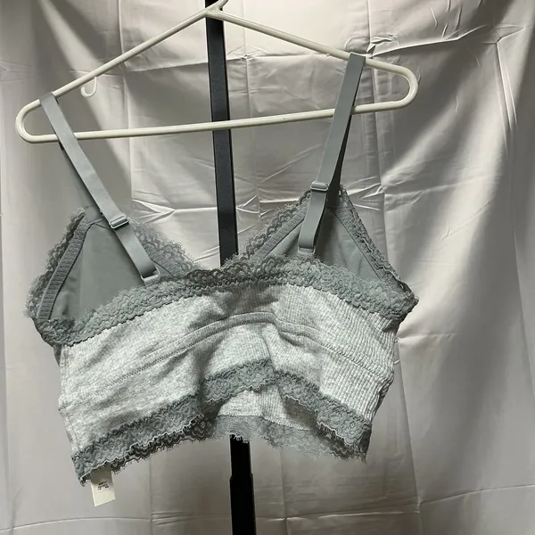 Aerie Ribbed Lace Trim Bralette Women's XL Gray Wireless Adjustable Straps NWT - Image 2
