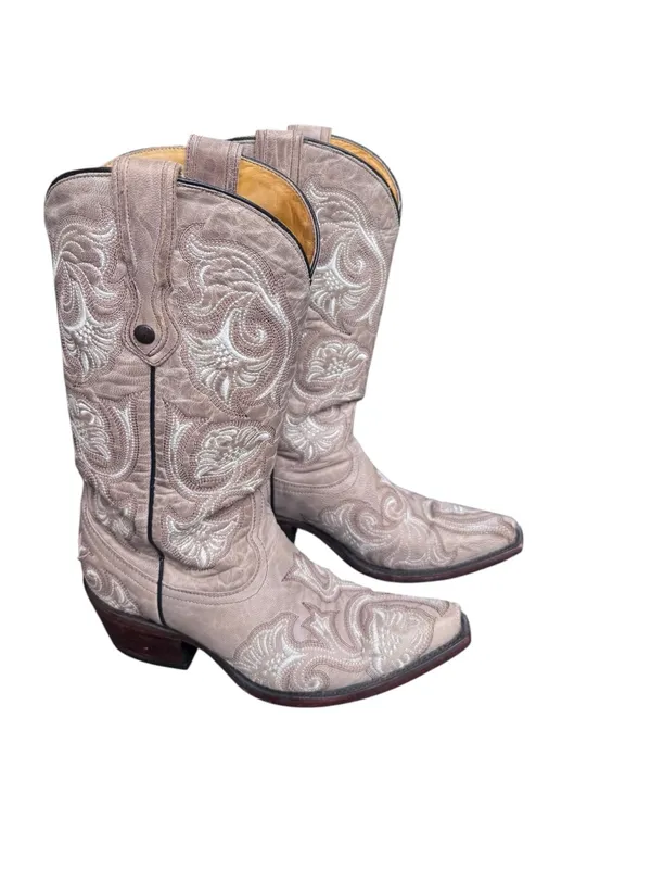 Women's Corral Western Beige White Embroidery Snip Toe Boots G1086 6.5 - Image 2