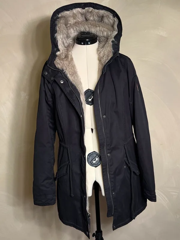 Hollister Womens Pacific Merchants Faux Fur Hooded Parka Jacket Y2K Style|Size:M - Image 3