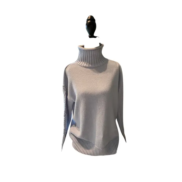 Haven Well Within Cable Knit Mock Neck Sweater Baby Blue S Cotton Blend - Image 3