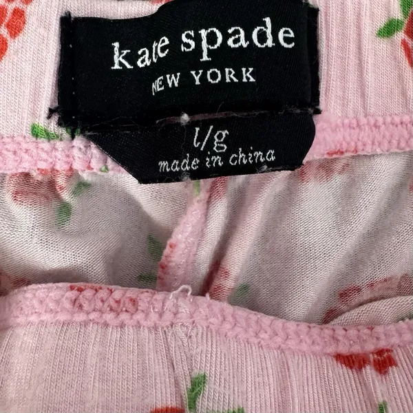 Kate Spade NY Strawberry Print Pajama Set 2 Piece Short Sleeve Pants Size L Pink - Image 11