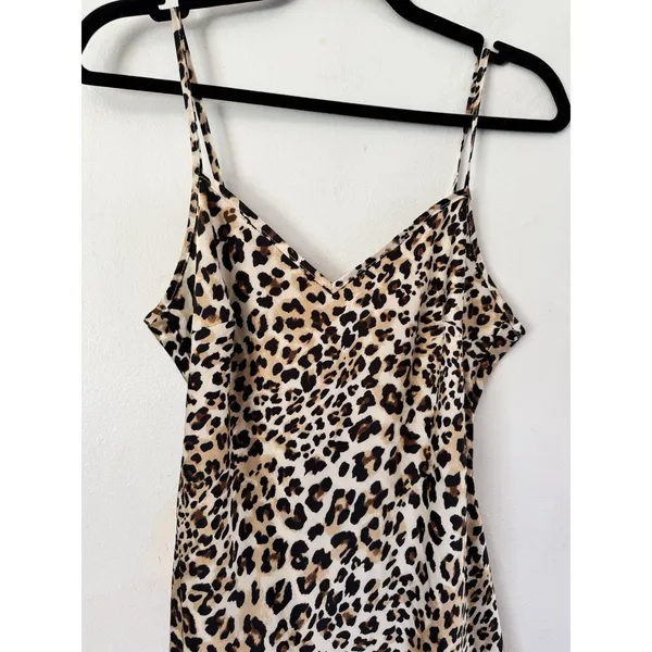 NWT Lulus Leopard Print Satin V Neck Slip Dress Size Small - Image 3