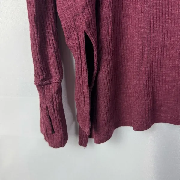 Aerie Offline Burgundy Red Ribbed Knit Relaxed Fit Henley Long Sleeve‎ T-Shirt S - Image 5