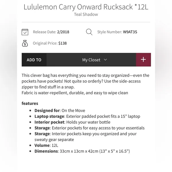 Lululemon Carry On Rucksack 12L Teal Shadow - Image 4