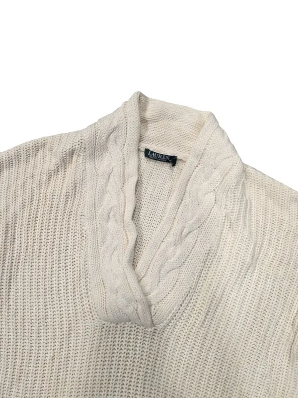 Lauren Ralph Lauren Cable Knit V-Neck Sweater With Red Embroidered Hearts Size L - Image 5