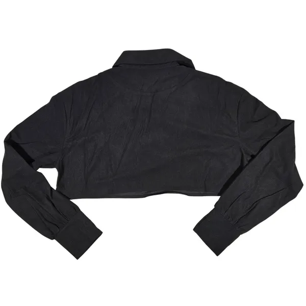 Area Stars Black Waffle Knit Cropped Polo Top Long‎ Sleeve Large ASDJF2338B - Image 2