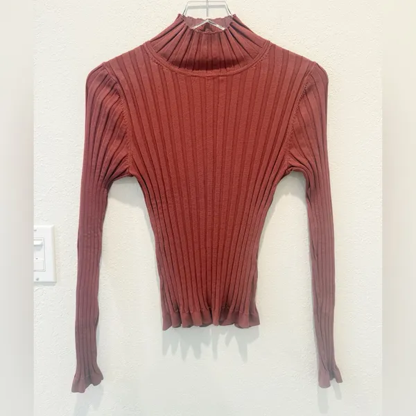 ARITZIA BABATON Victor Turtleneck Sweater Size Large Ribbed Knit‎ Burnt Orange - Image 2