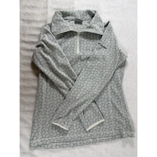 Columbia Sweater Womens Medium Gray White Quarter Zip Soft Fleece‎ Pullover Cozy - Image 4