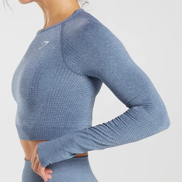 Gymshark Vital Seamless 2.0 Long Sleeve Crop Top Blue Heather Women’s M - Image 3