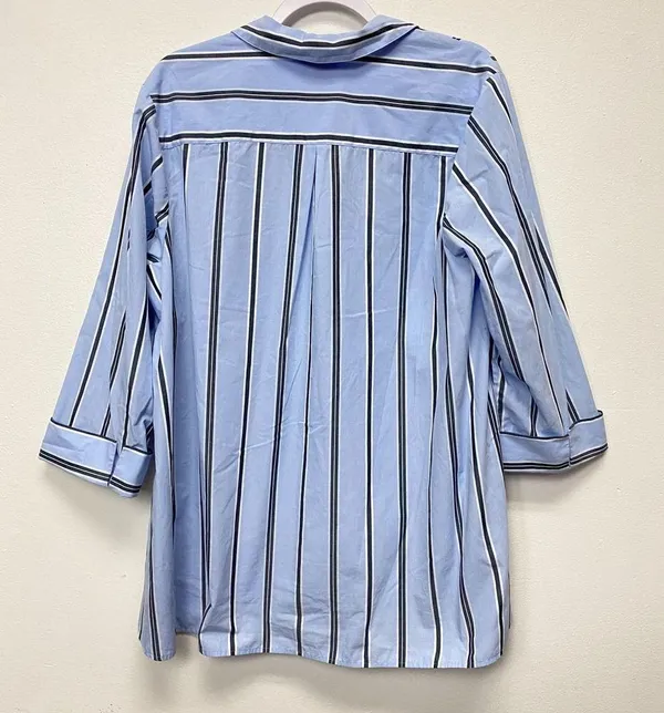 J.Jill Side Button Stepped Hem Tunic Shirt Women XL Blue Striped Coastal Grandma - Image 7