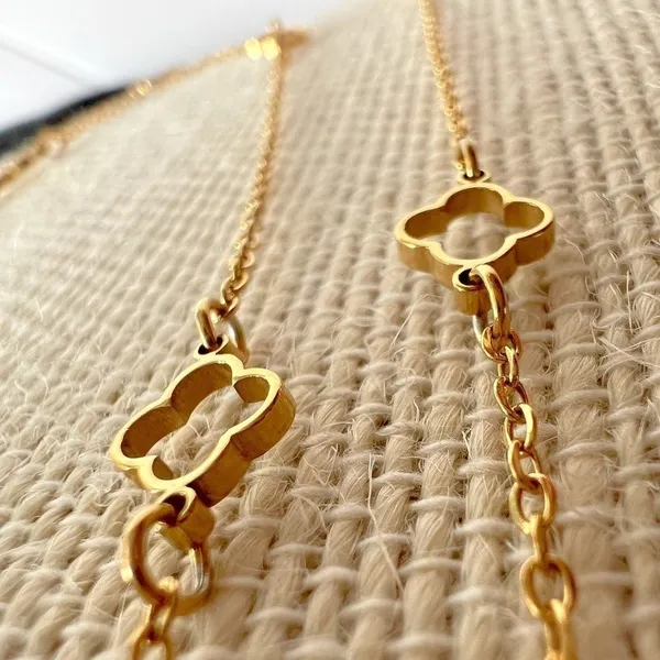 Gold Plated Floral clover necklace Stainless Steel women Jewelry 42” - Image 11