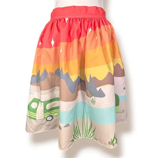 Retro Camping Skirt Camper Desert Sunset Scenic Novelty A Line USA Made Vacation - Image 2