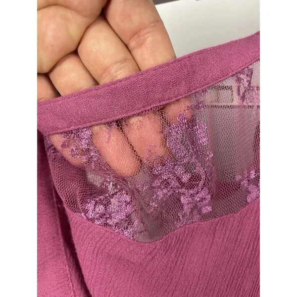 Free People Purple Pink Cold Shoulder‎ Floral Lace Sleeve Gauze Mini Dress - Image 13