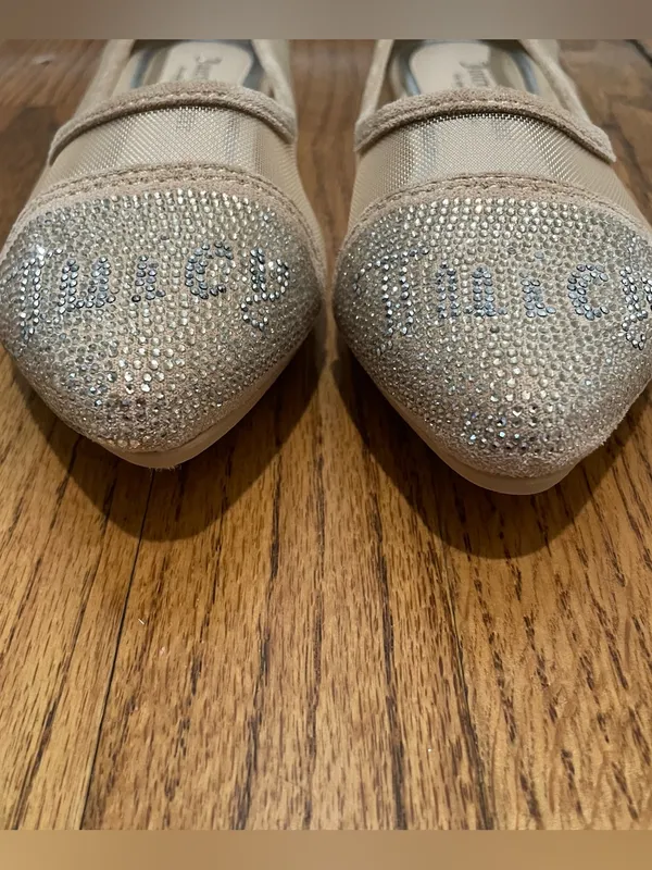 Juicy Couture Penny Rhinestone Mesh Ballet Flats Sheer Beige Womens Size 7 Y2K - Image 6