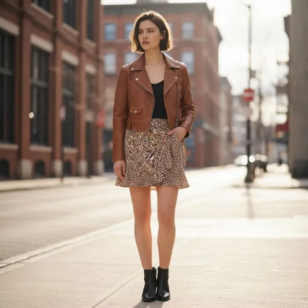 Abercrombie & Fitch Skirt Women's XS Brown Leopard Faux Wrap Ruffle Mini Summer - Image 15