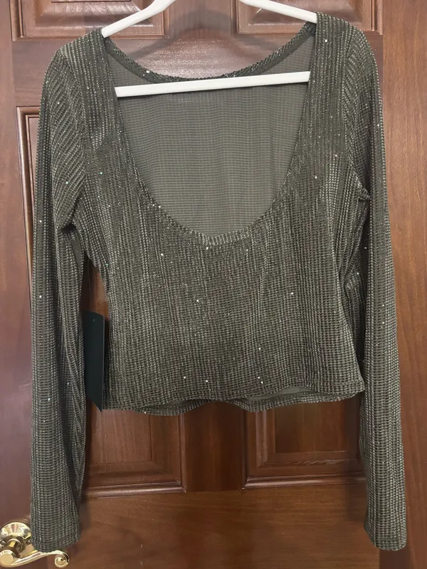 Olive Sparkle Velvet Long-Sleeve Top - Image 2