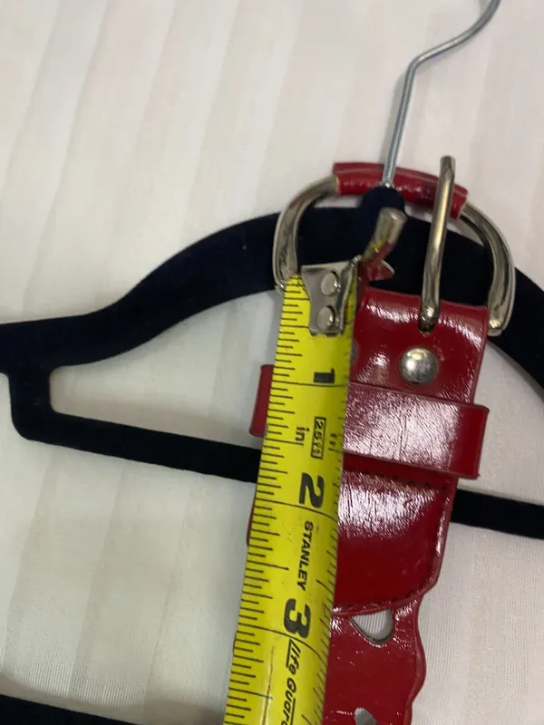 Vintage Red Heart Cutout Leather Belt Scalloped Edge Silver Tone Buckle 36" - Image 6