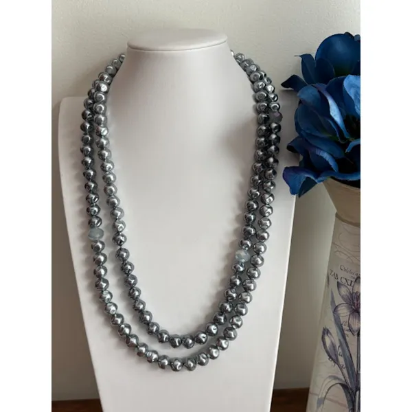 Chico's Gray 10mm Faux Pearl Beaded Necklace - Image 2