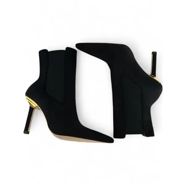 Good American Black Neoprene Pointed Toe Stiletto‎ Chelsea Boot Gold Heel Cap 11.5 NEW - Image 2