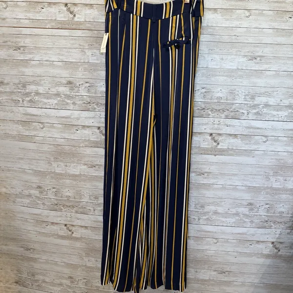 NWT Maeve Anthropologie Womens 6 Pants Wide Leg Navy/Marin Mustard White Striped - Image 6