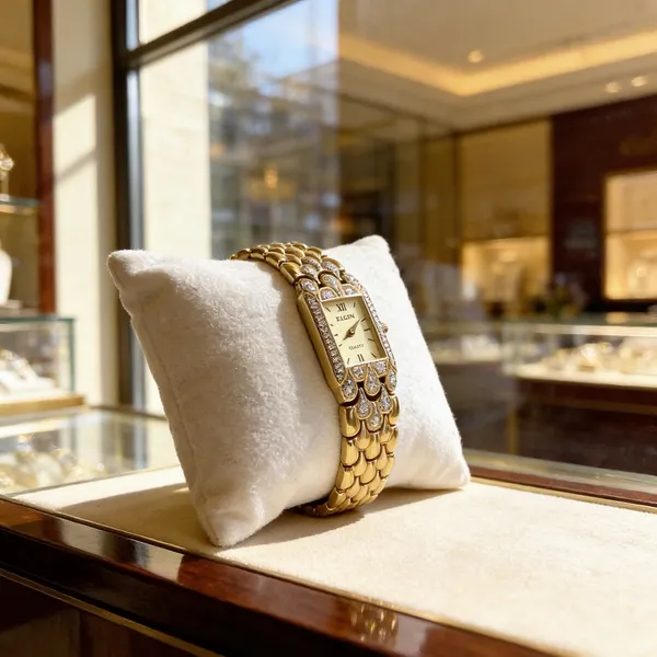 Vintage ELGIN Gold Tone & Rhinestones Bracelet Watch - Image 2