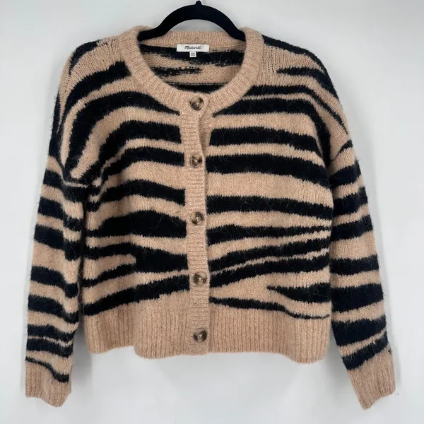 Madewell Deville Cardigan‎ Sweater in Tiger Stripe Size XXS Alpaca Wool Blend - Image 3