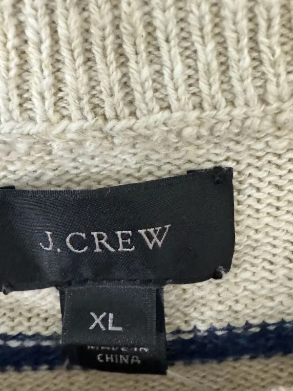 J.Crew Striped Sweater Size XL Beige Blue Cotton Crew - Image 2