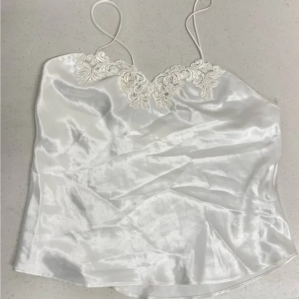 Victoria's Secret Vintage White Lace Camisole Womens M Satin Tank Top Cottage Core - Image 6