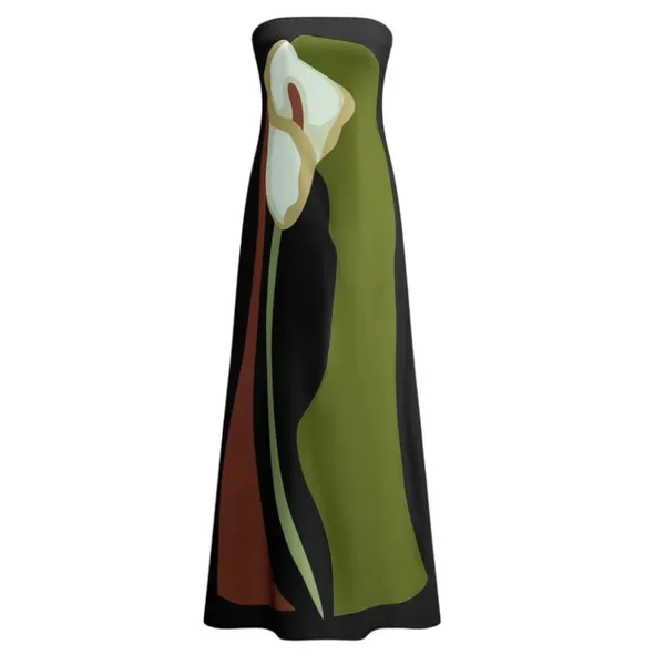 COMMENSE Large Floral Print Split Tube Long Dress COLOR - Yellow/Green Medium - Image 2