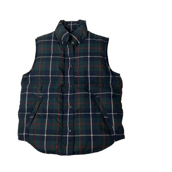 EDDIE BAUER Green Blue Puffer Vest Sleeveless Jacket Goose Down Full Zip Snaps - Image 5