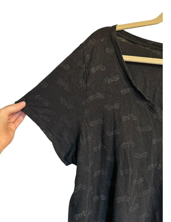 Motorcycle Print Black V-Neck Short Sleeve Shirt Size 3 (22/24) - Image 7