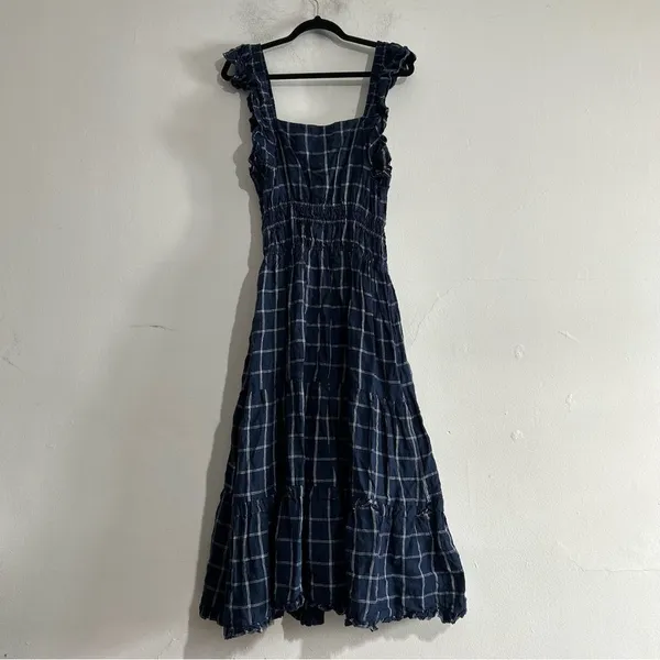 Anthropologie Magali Pascal Ruffled Linen Midi Dress Windowpane Large Wedding - Image 5