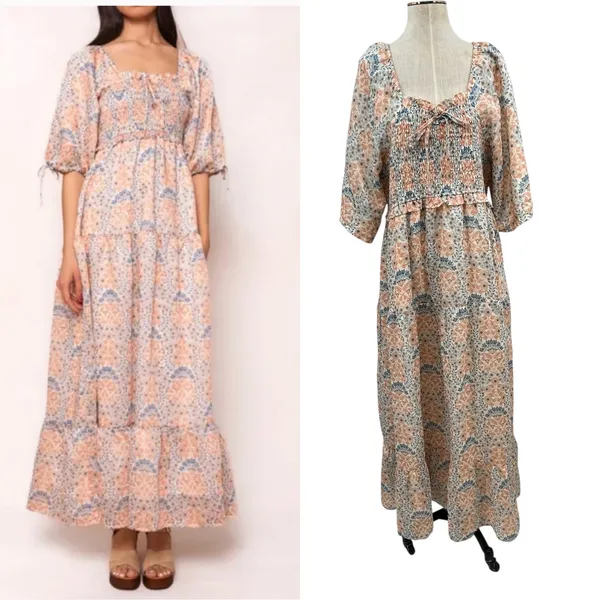 Ivy City Co. Nora Maxi Dress Floral Print Smocked Orange Blue‎ Plus Size 1X - Image 2
