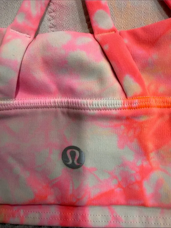 lululemon athletica Pink & Cream Tie-Dye High Neck Sports Energy Bra Size 8 - Image 10