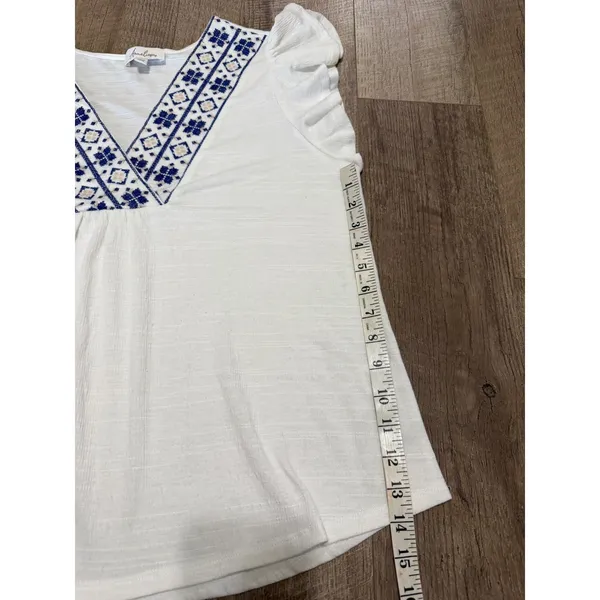 Anneliese Women's XL White‎ Embroidered V-Neck Flutter Sleeve Boho Blouse - Image 11