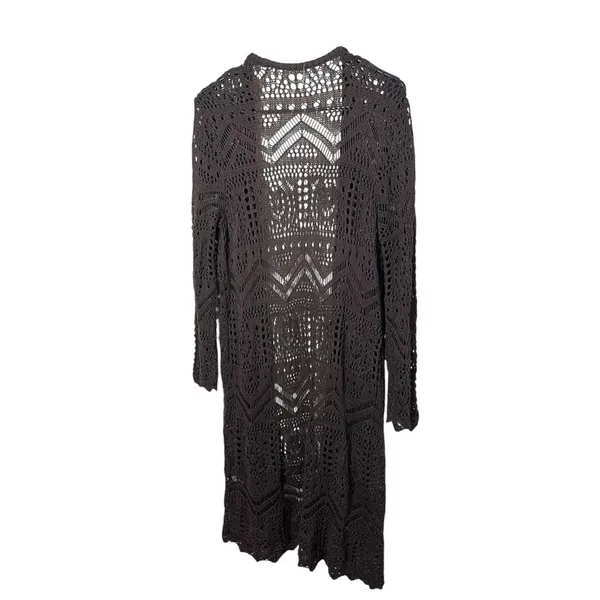 Brown Crochet Knit Long Sleeves Open Front Long Cardigan Womens Size‎ L - Image 7