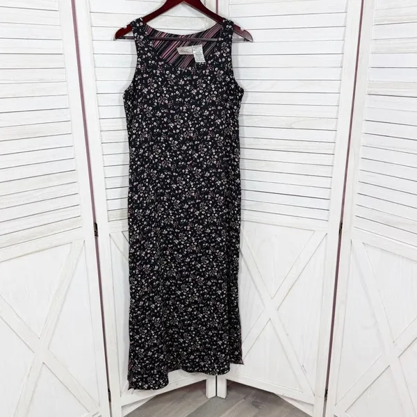 Vintage 90s Y2K Kathie Lee Floral Sleeveless Shift Maxi Dress Black Pink Medium - Image 8