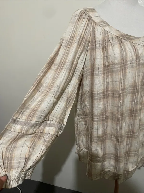 LC Lauren Conrad Beige Plaid Scoop-Neck Tunic - Image 2