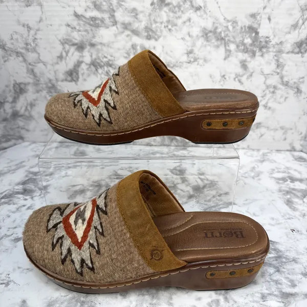 Born Bandy Clogs Size 38 7.5 Brown Southwest Woven Blanket Suede Leather Mule - Image 6