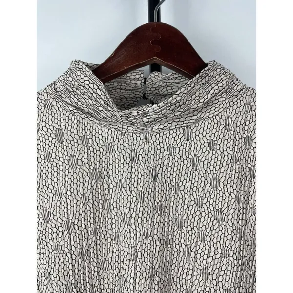 Zara Tan Jacquard Floral Pleated Long Sleeve High Neck Blouse Size‎ L - Image 3