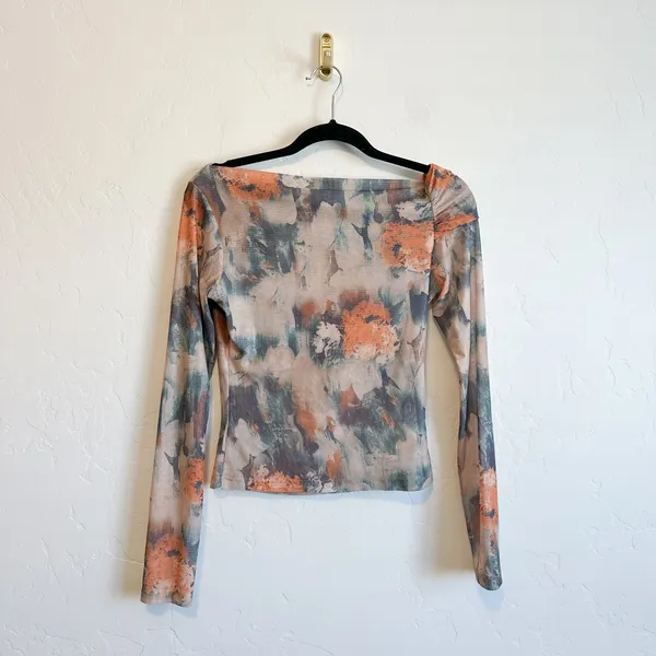 Reformation | Elio Off the‎ Shoulder Mesh Floral Top in Natural - Image 6