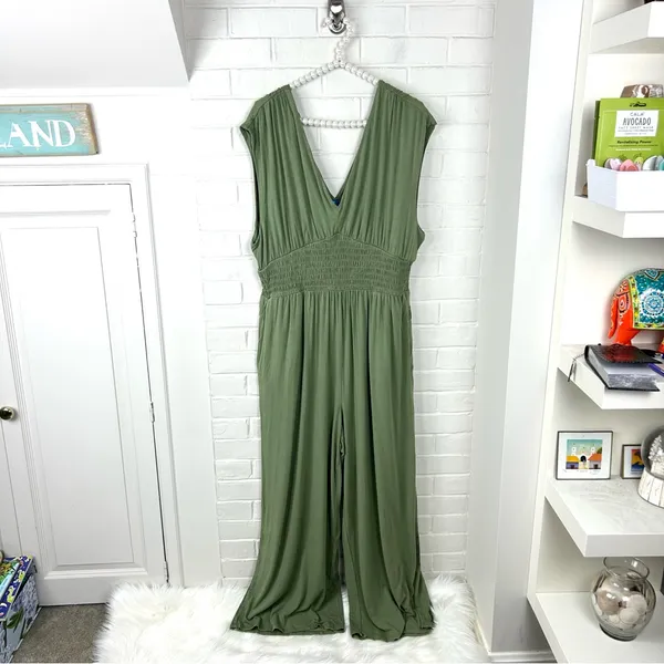 Old Navy Green Casual Stretch Wide Leg Jumpsuit Size XL - Image 3