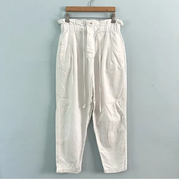 Free People Margate Pleated Paperbag Waist Zinc‎ White Trouser Pants - Image 3