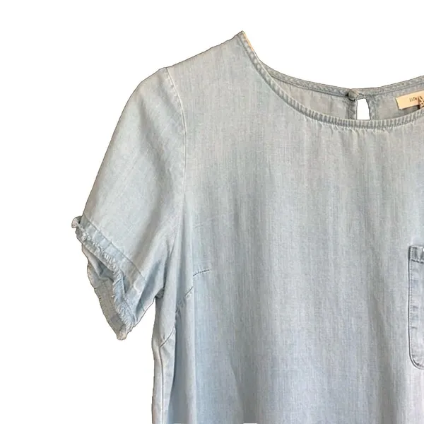 Life in Progress Shift Dress Women Medium Chambray Raw Hem Beachy Light Wash - Image 4