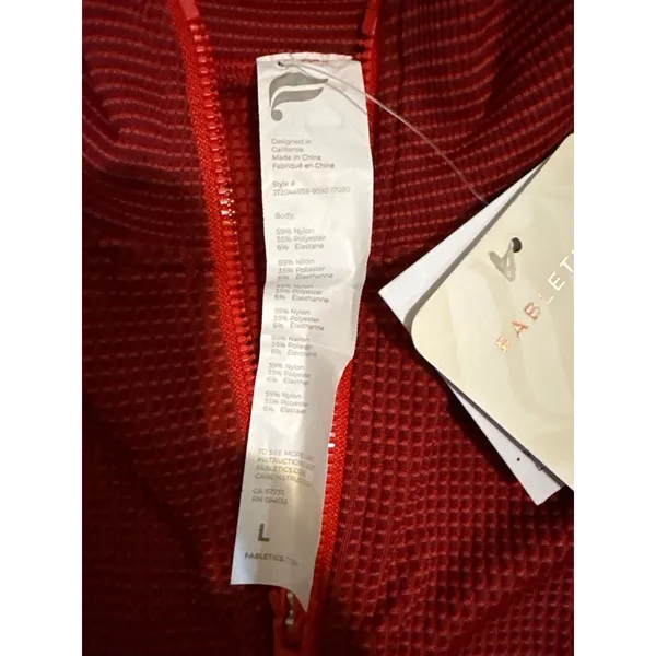 Fabletics Womens Red Waffle‎ Knit Full Zip Cropped Athletic Jacket Large NWT - Image 4