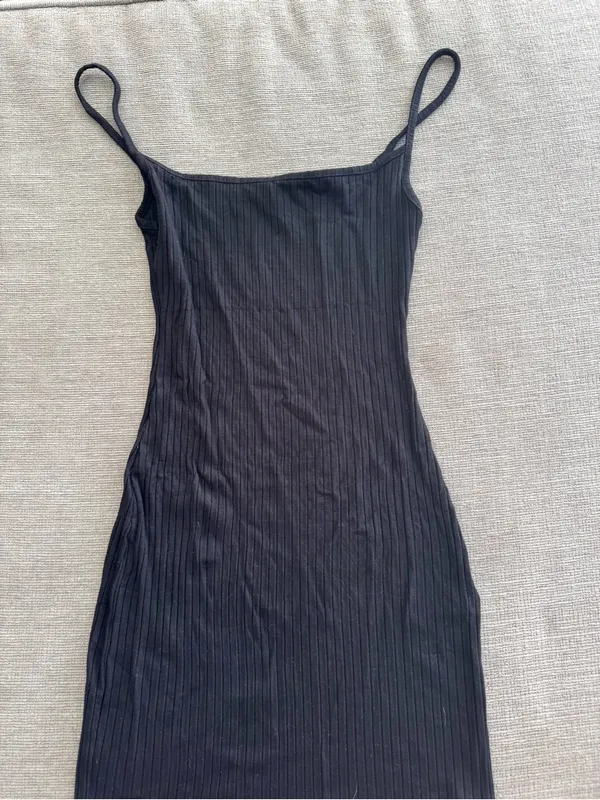 Bershka Black Ribbed Spaghetti-Strap Mini Dress - Image 2